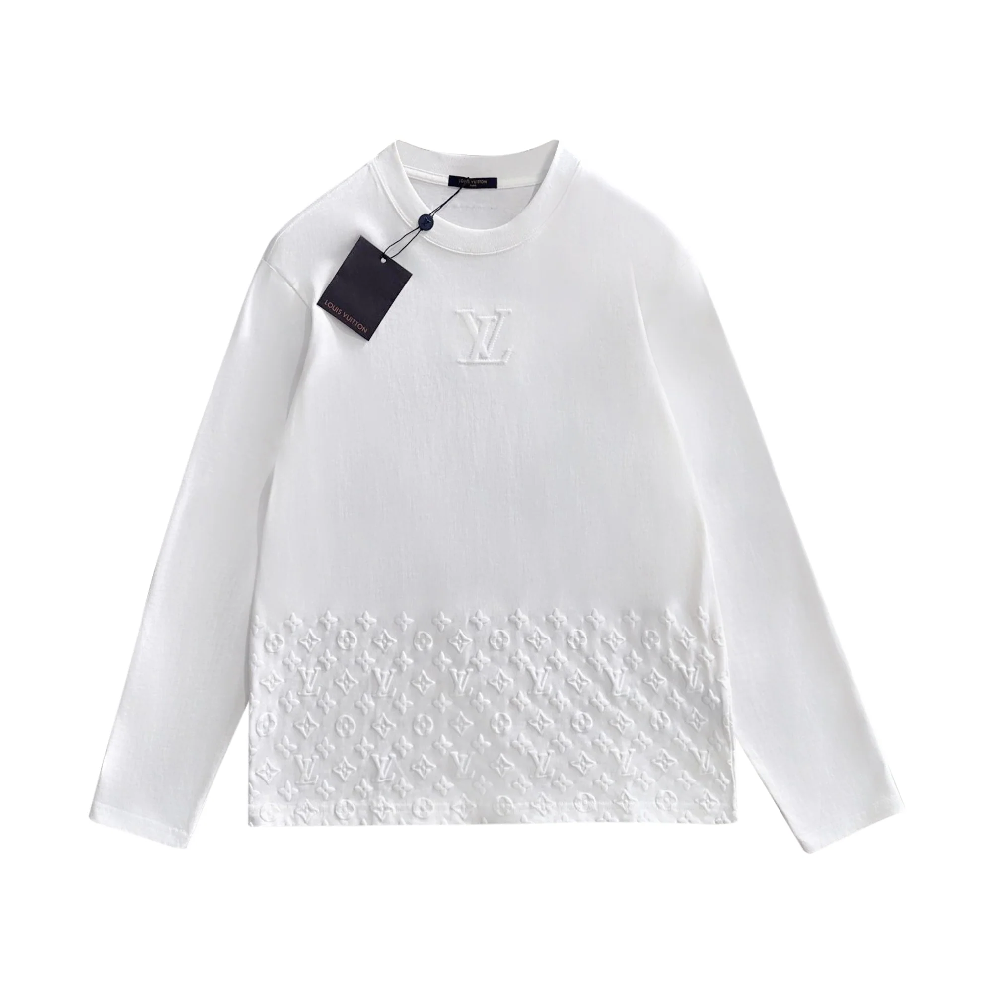 Embossed cotton long-sleeved T-shirt
