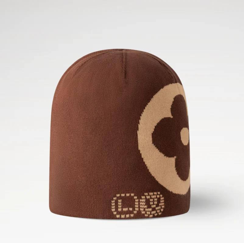 Reversible jacquard floral knit hat