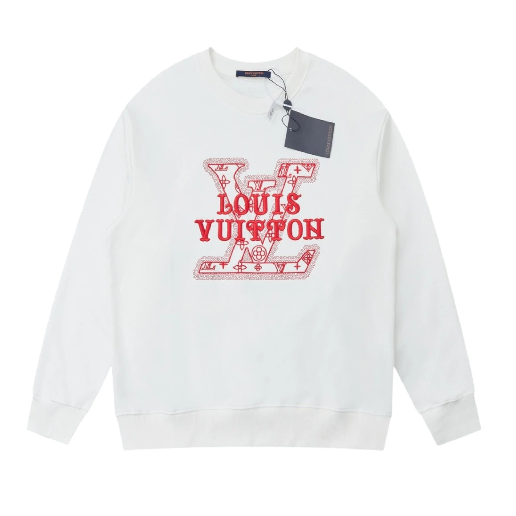 Double-sided embroidered cotton crew neck sweatshirt