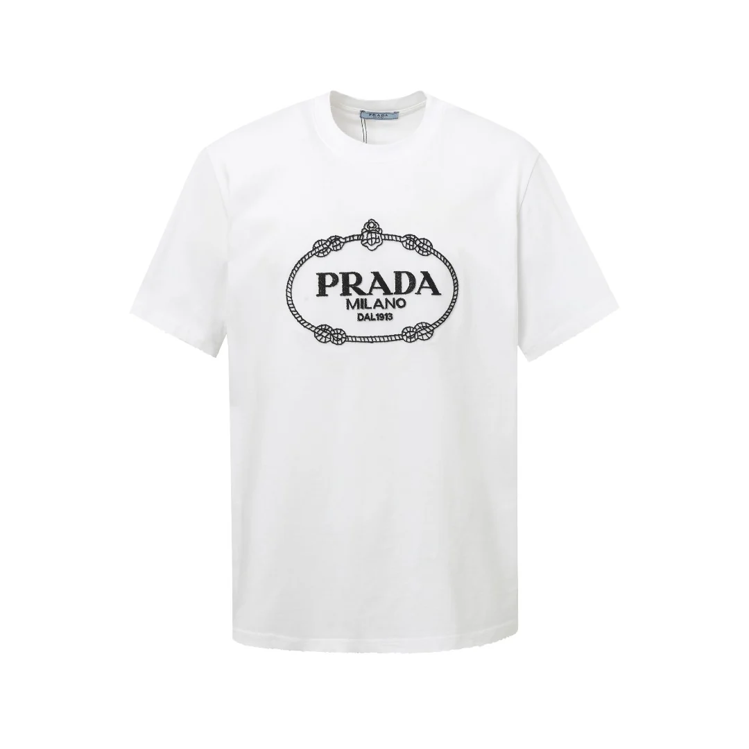 Embroidered flocked cotton T-shirt