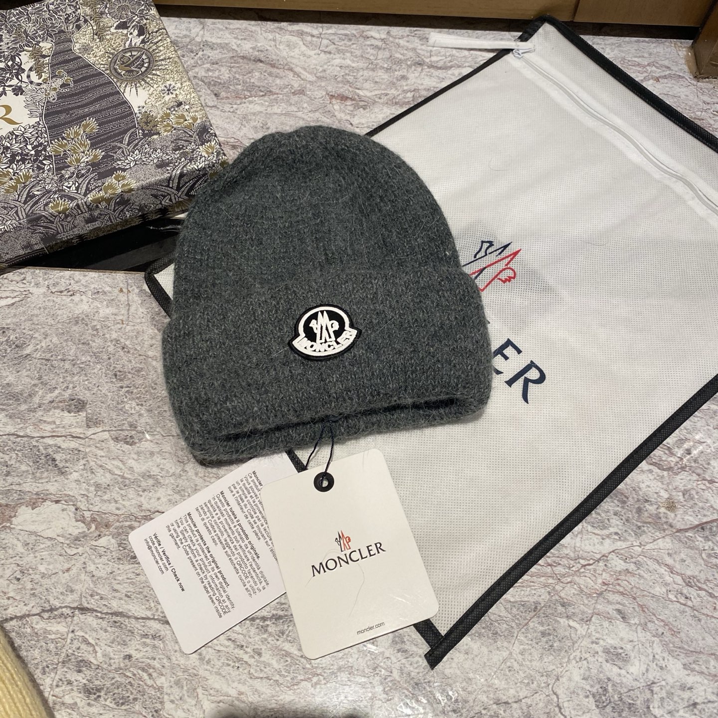 Embroidered cashmere knit beanie