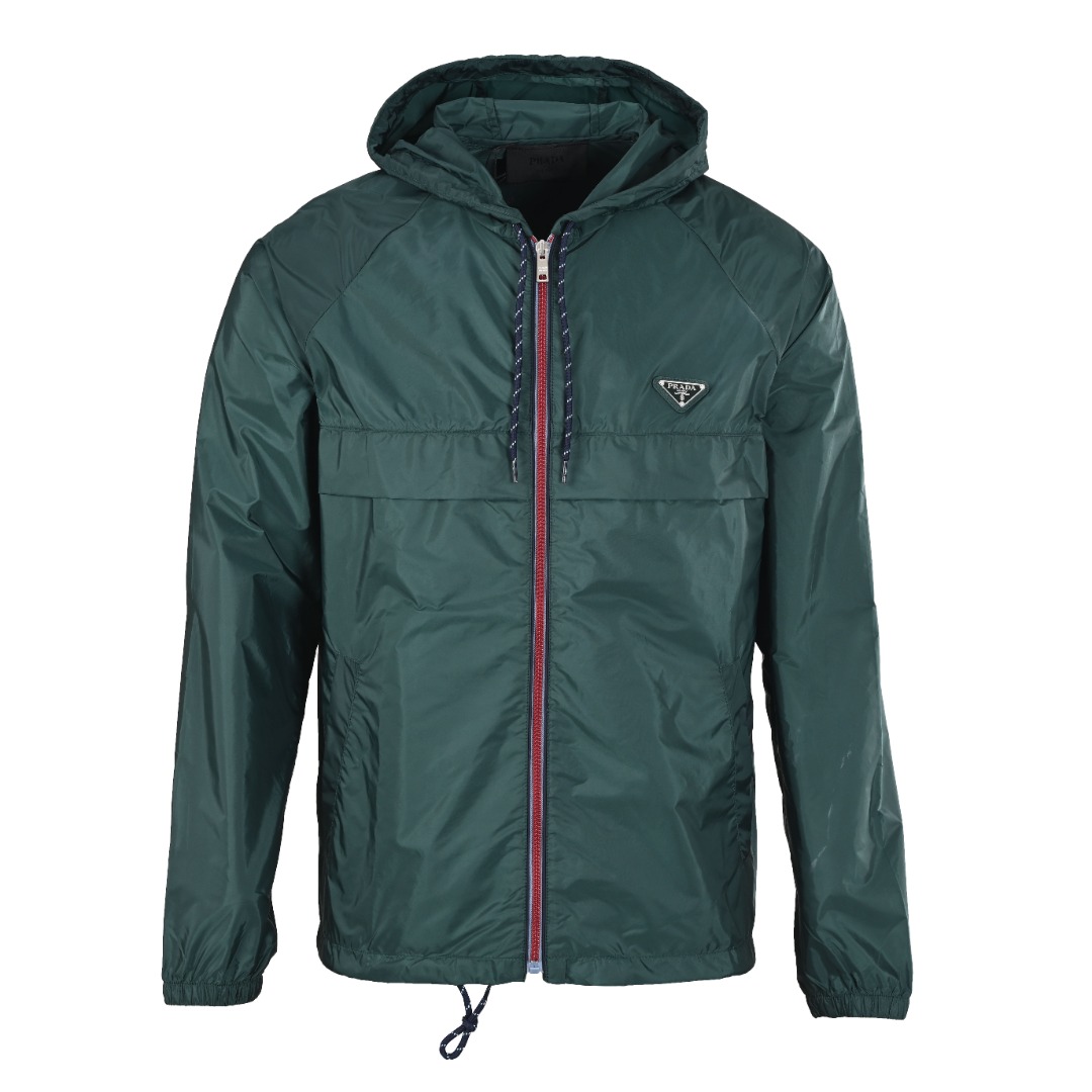 Color-blocked zippered nylon hooded jacket