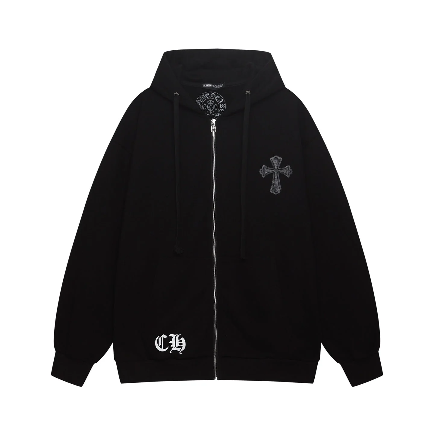 Embroidered cross hooded sweater