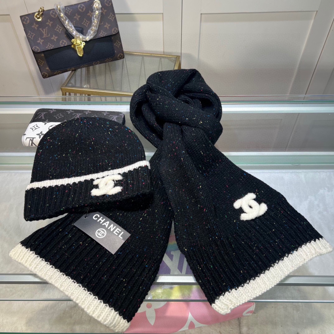 Designer knitted scarf and hat set