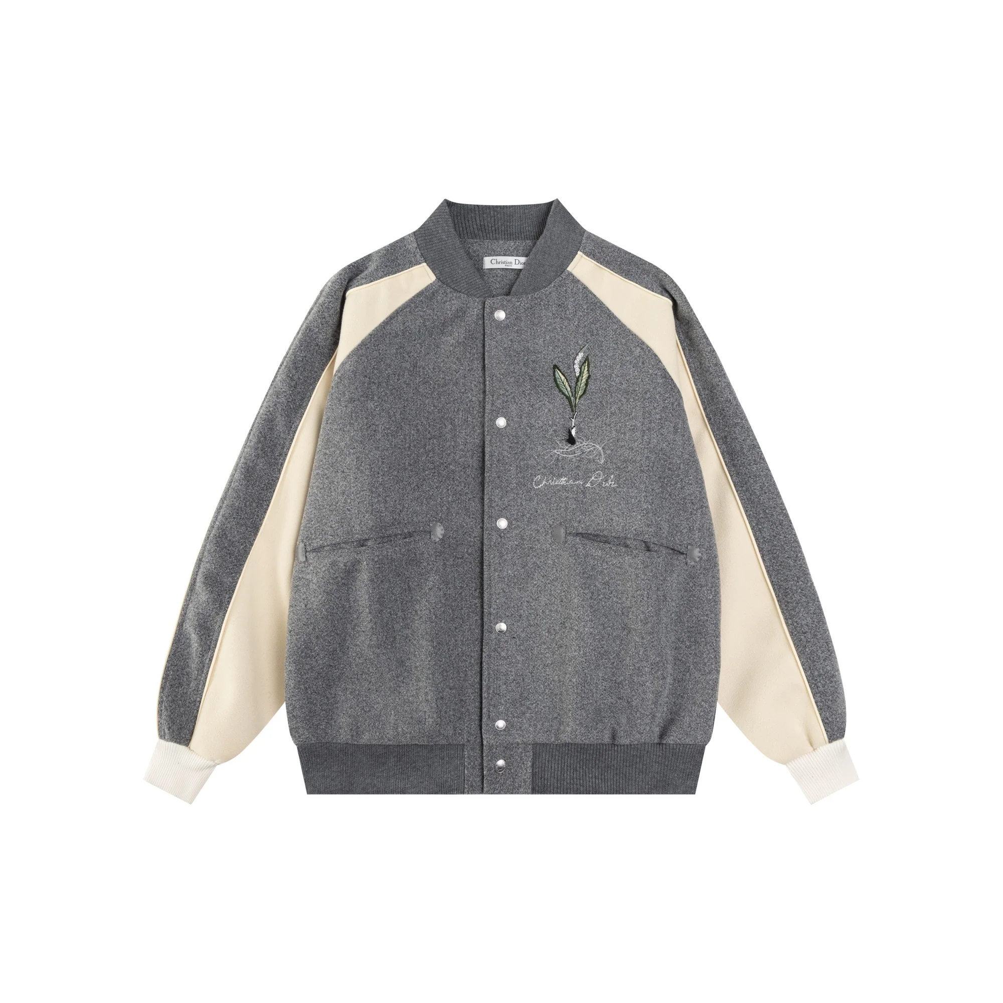 Embroidered knitted baseball jacket