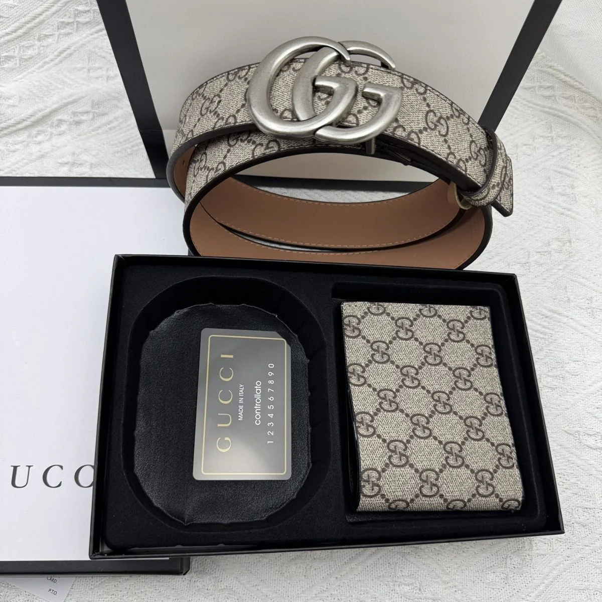 Vintage embossed wallet + belt gift box