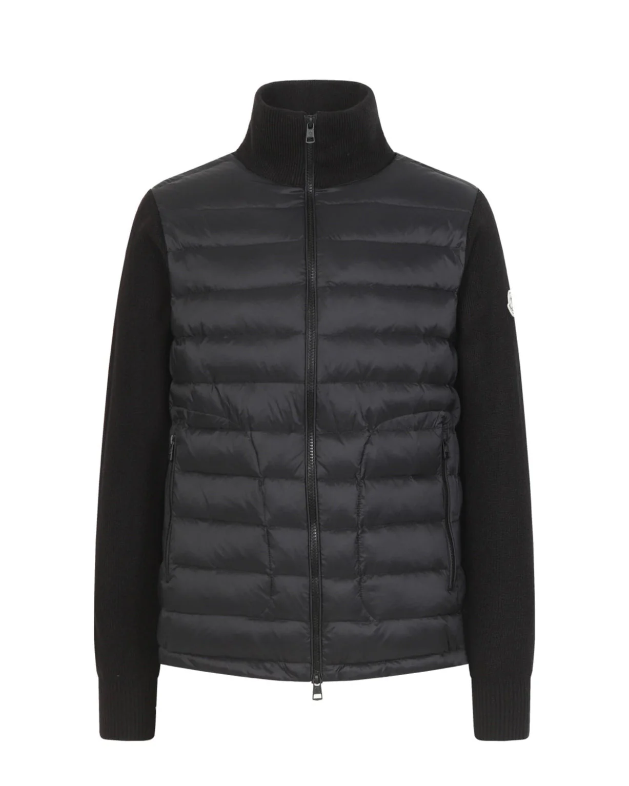 Wool Sleeve Matt Black Hooded Knitted Jacket