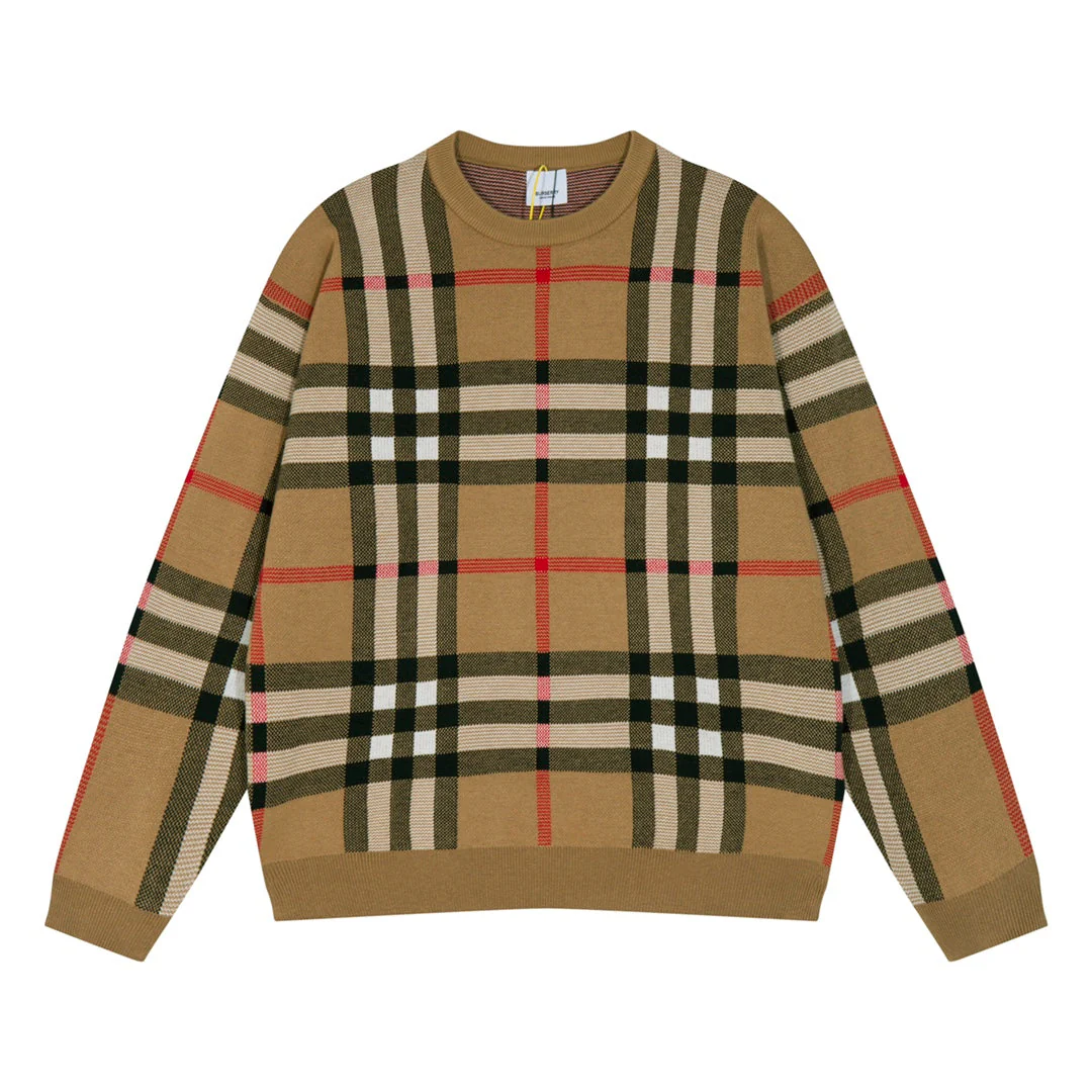 Knitted plaid cashmere sweatshirt