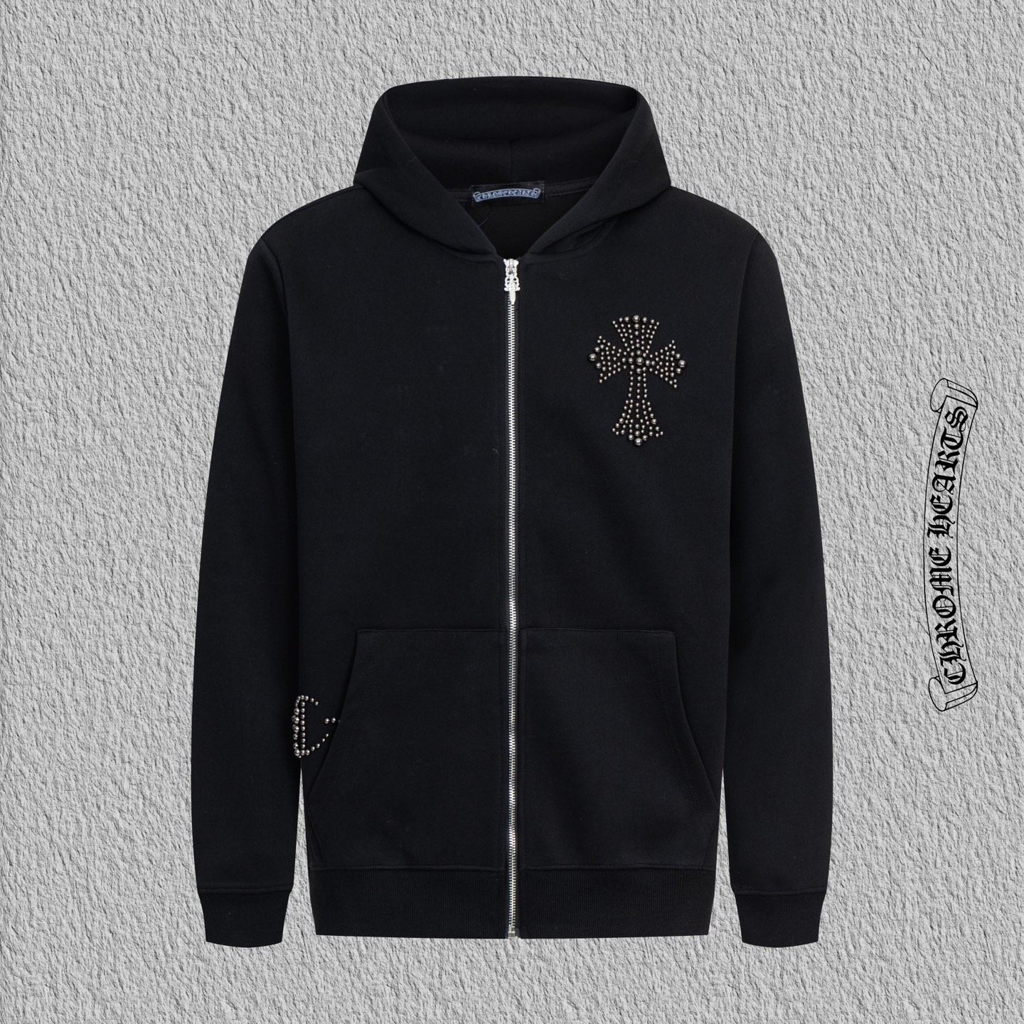 Studded Embroidered Hooded Sweatshirt Jacket