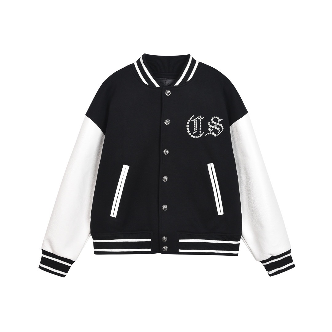 Fur-sleeved patchwork baseball cotton jacket