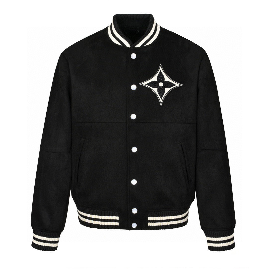 Crystal-embellished suede baseball jacket