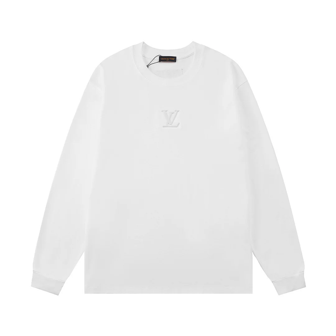 Embossed cotton long-sleeved T-shirt