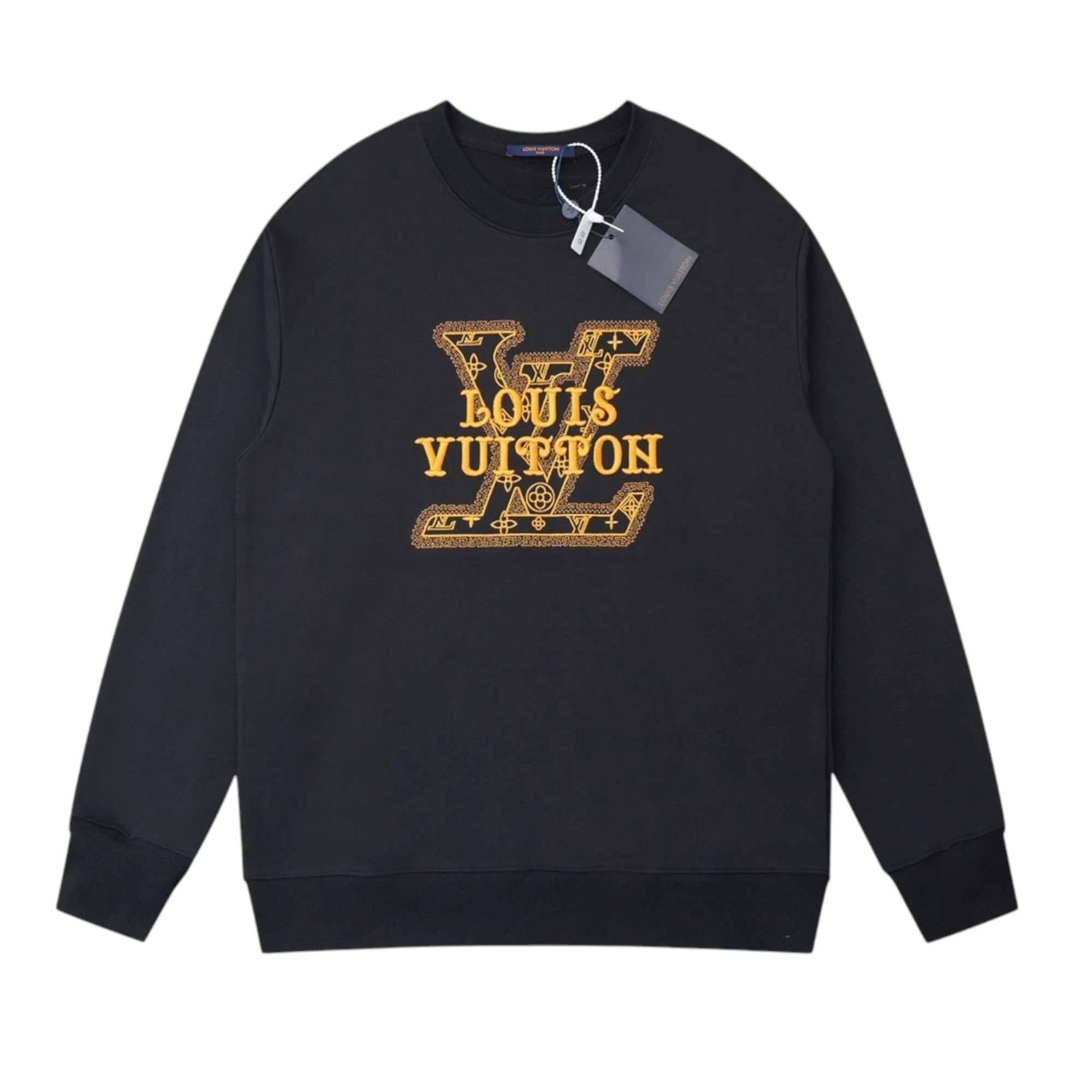 Double-sided embroidered cotton crew neck sweatshirt