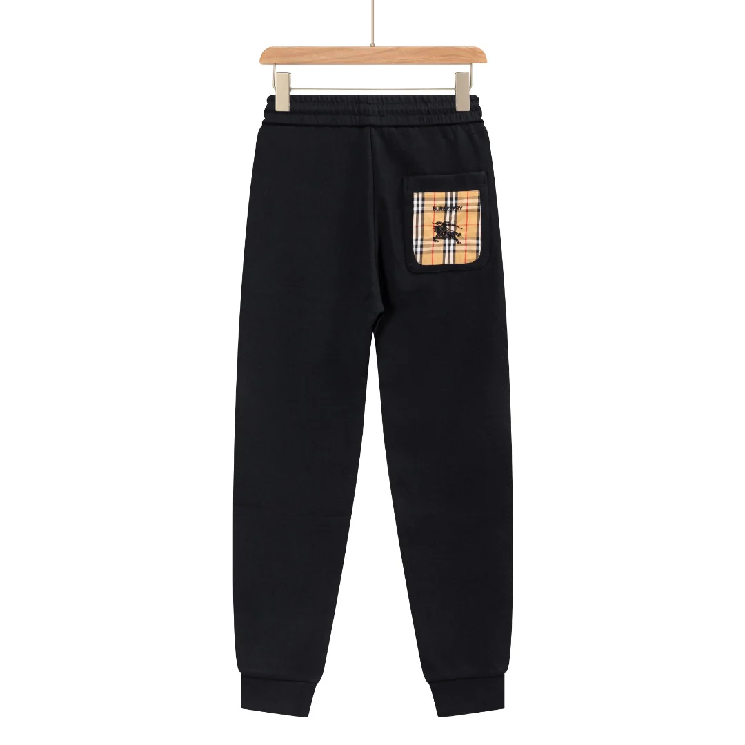 Check embroidered cotton drawstring trousers