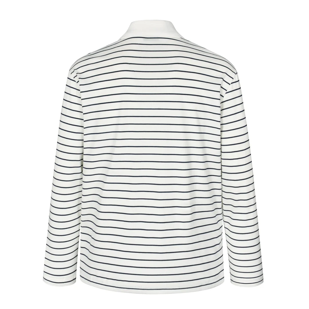 Striped patch long-sleeved polo shirt
