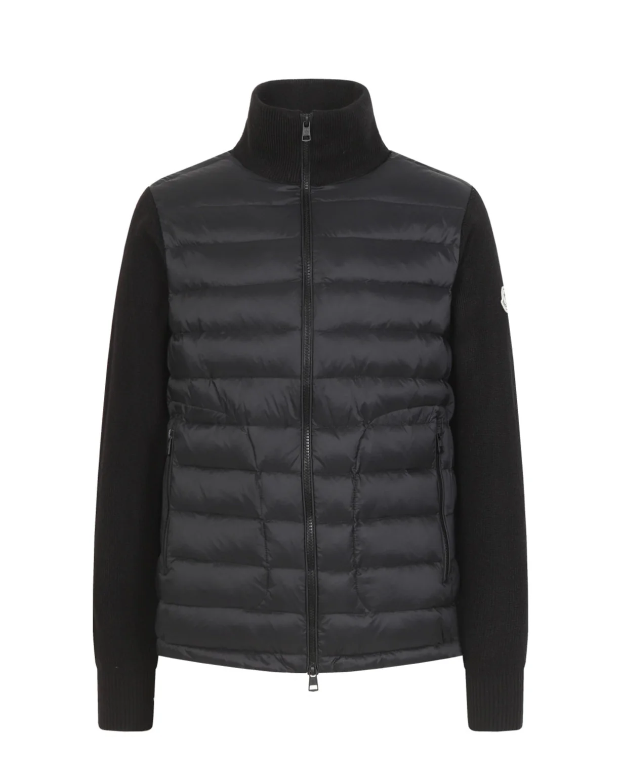 Wool Sleeve Matt Black Hooded Knitted Jacket