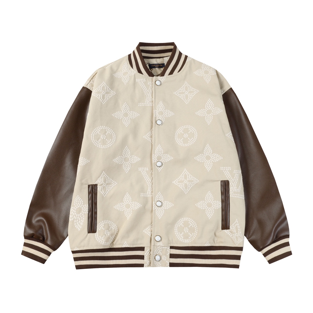 Leather-paneled baseball jacket