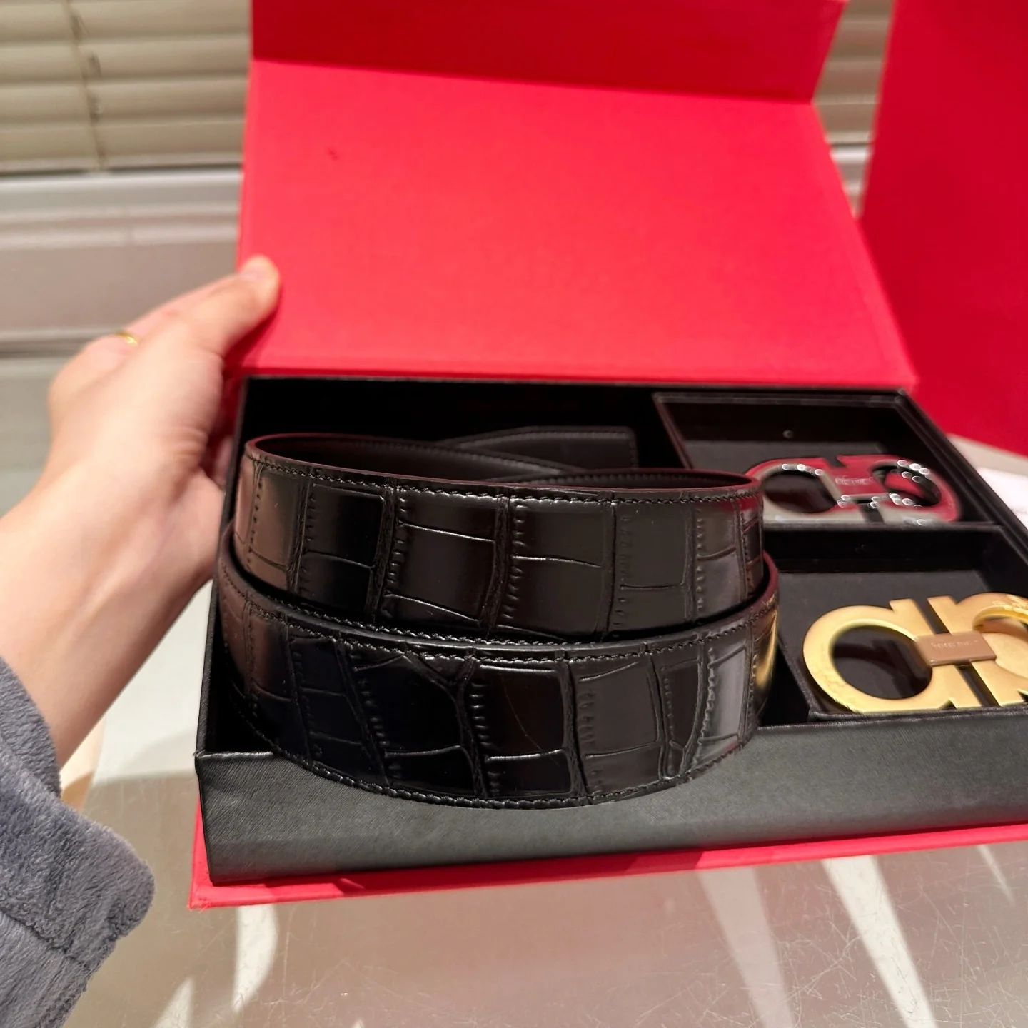 Men's 2-Color Buckle Belt with Gift Box
