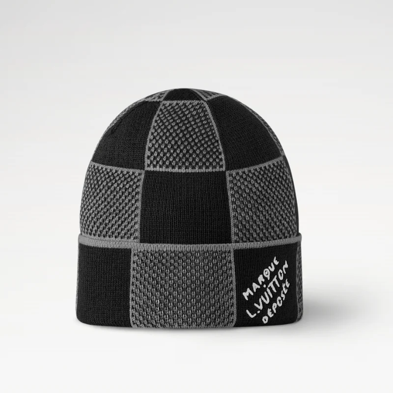 Checkerboard jacquard knit hat