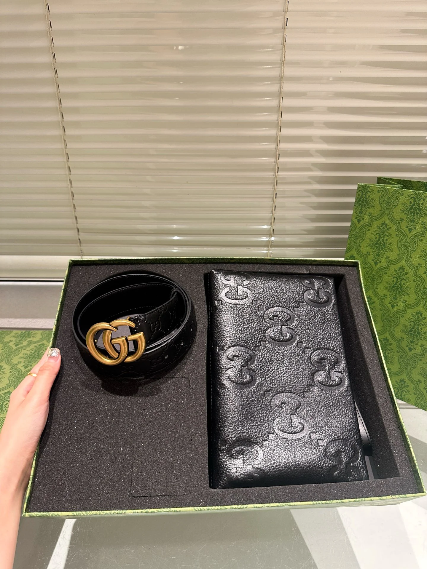 Black Embossed Clutch + Belt Gift Box