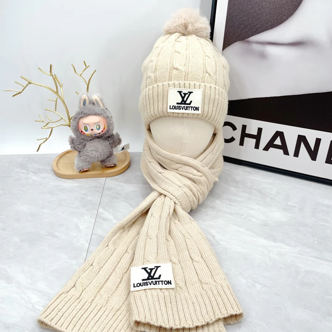 Embroidery knit scarf and hat set