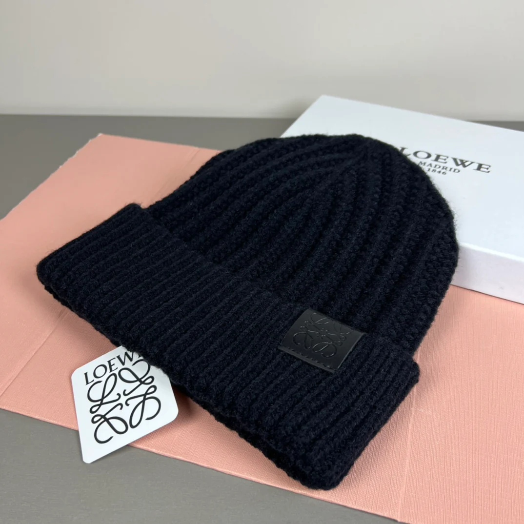 Leather print knitted beanie