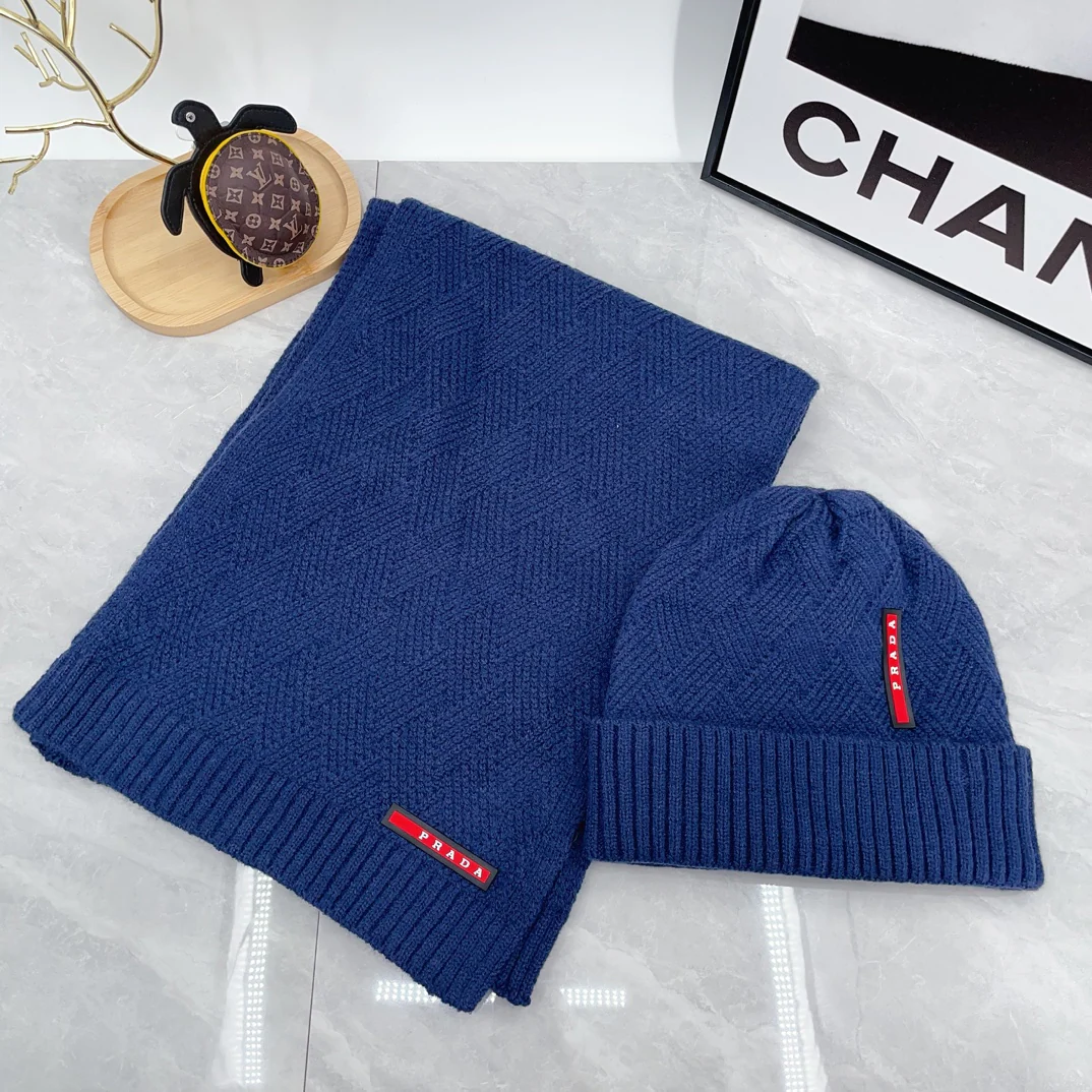 Adhesive strips knit scarf and hat set