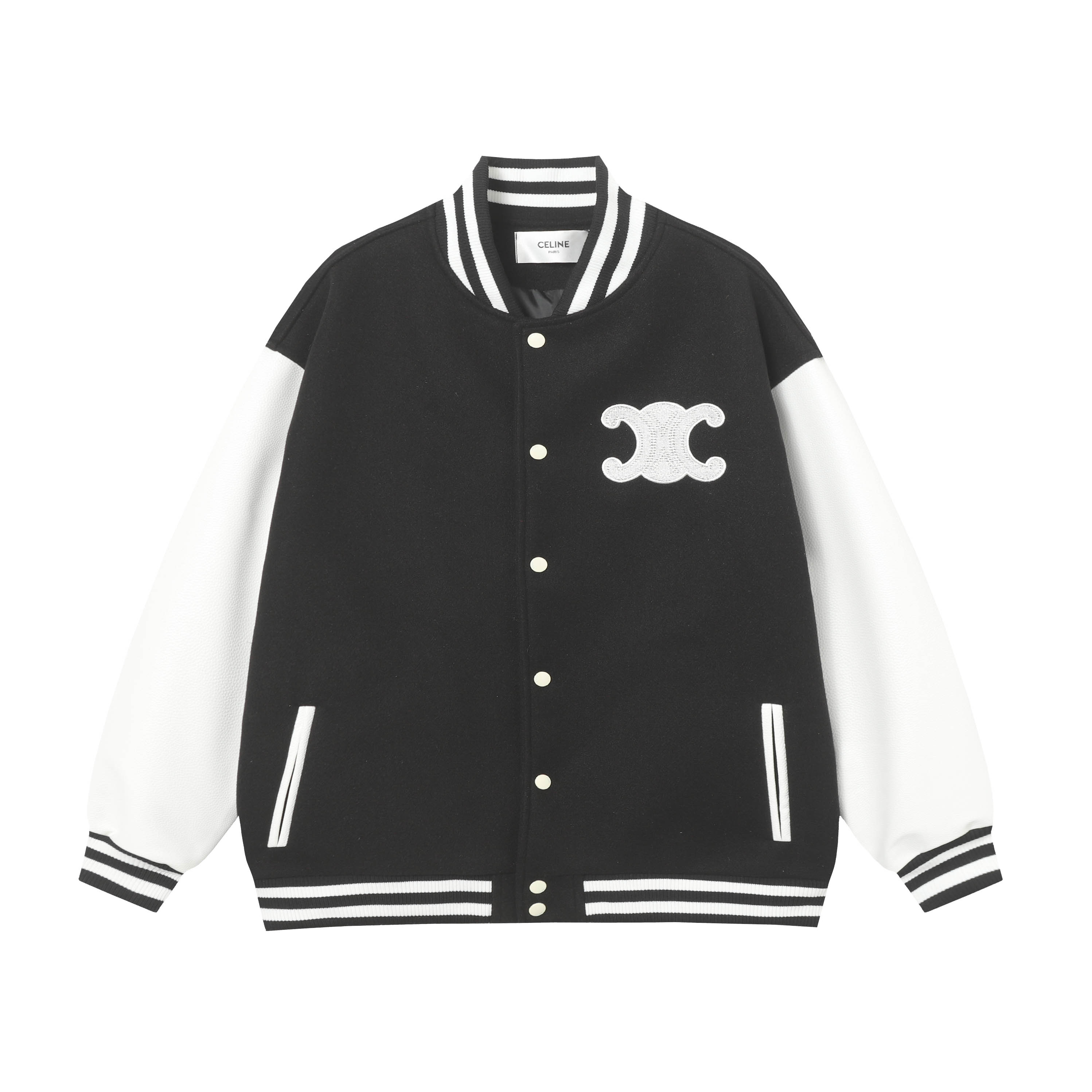 Leather patch baseball jacket