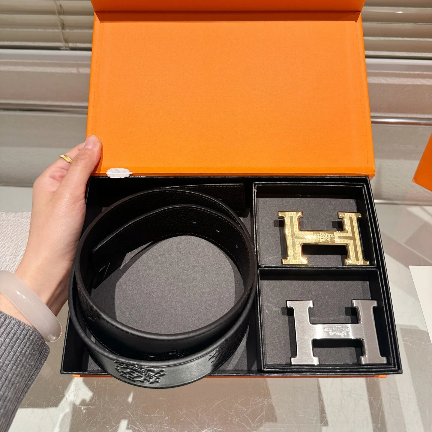 Men's Gold & Silver Two-Buckle Belt Gift Box