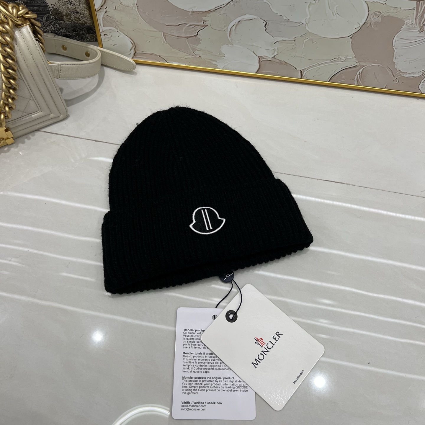 Embroidered cashmere knit beanie