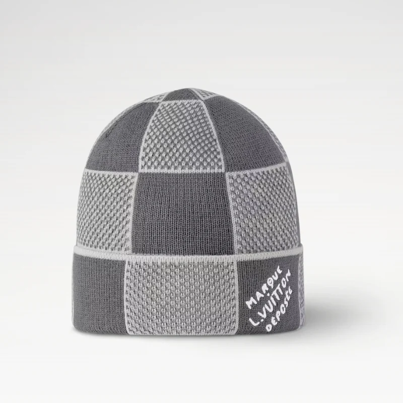 Checkerboard jacquard knit hat
