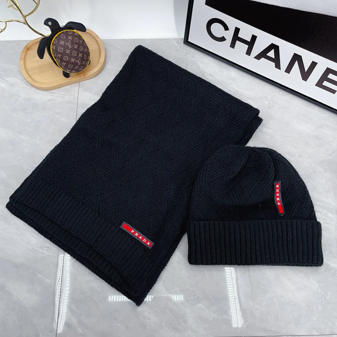 Adhesive strips knit scarf and hat set