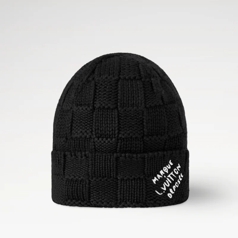 Plaid woven lettering knitted hat