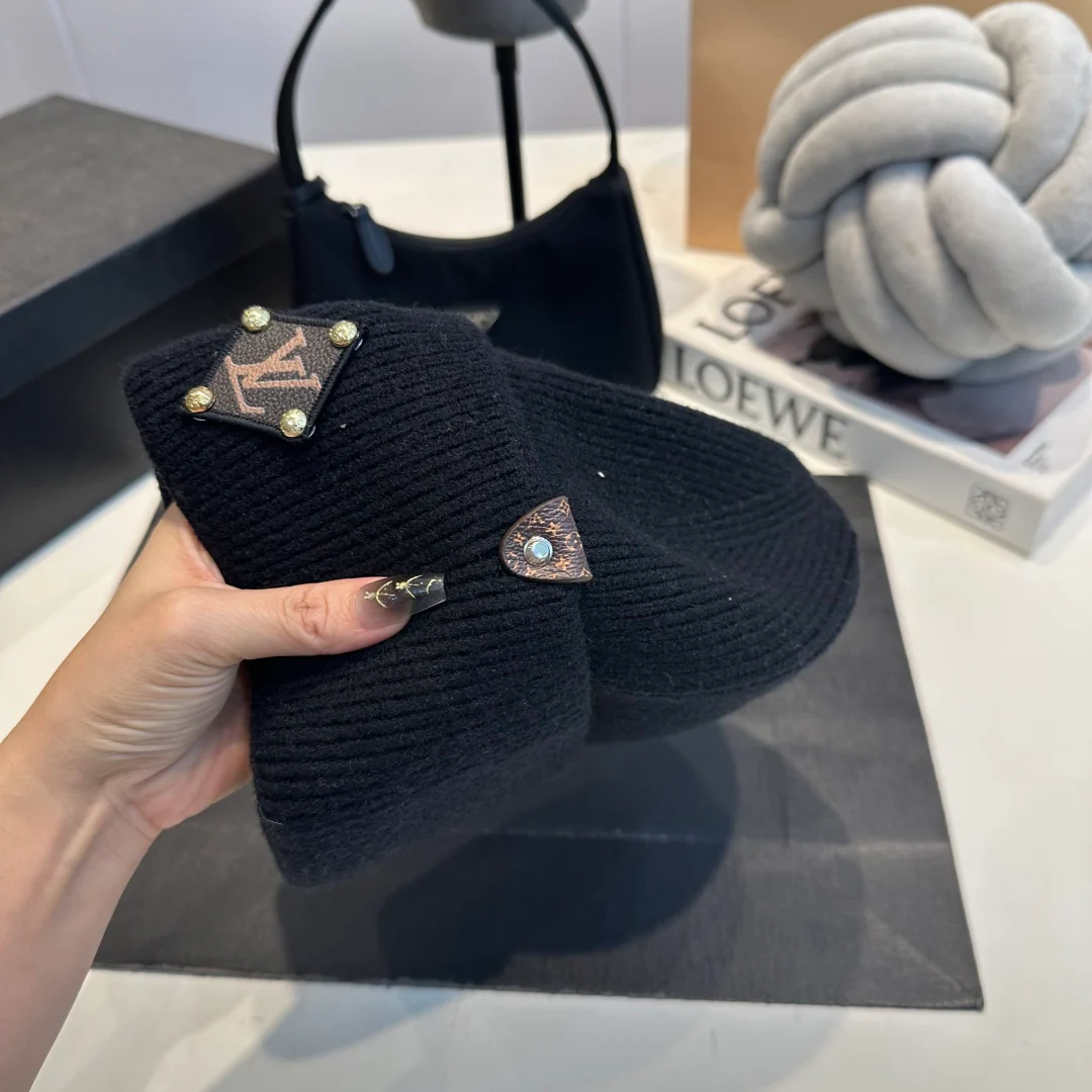 Leather Print Cashmere Knitted  Beanie