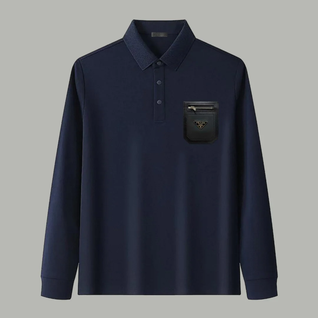 Pocket lapel polo long-sleeved T-shirt