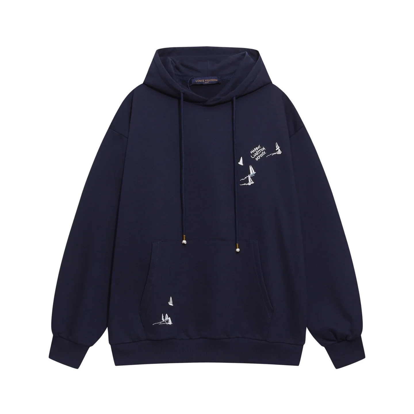 Embroidered sailboat hooded sweatshirt