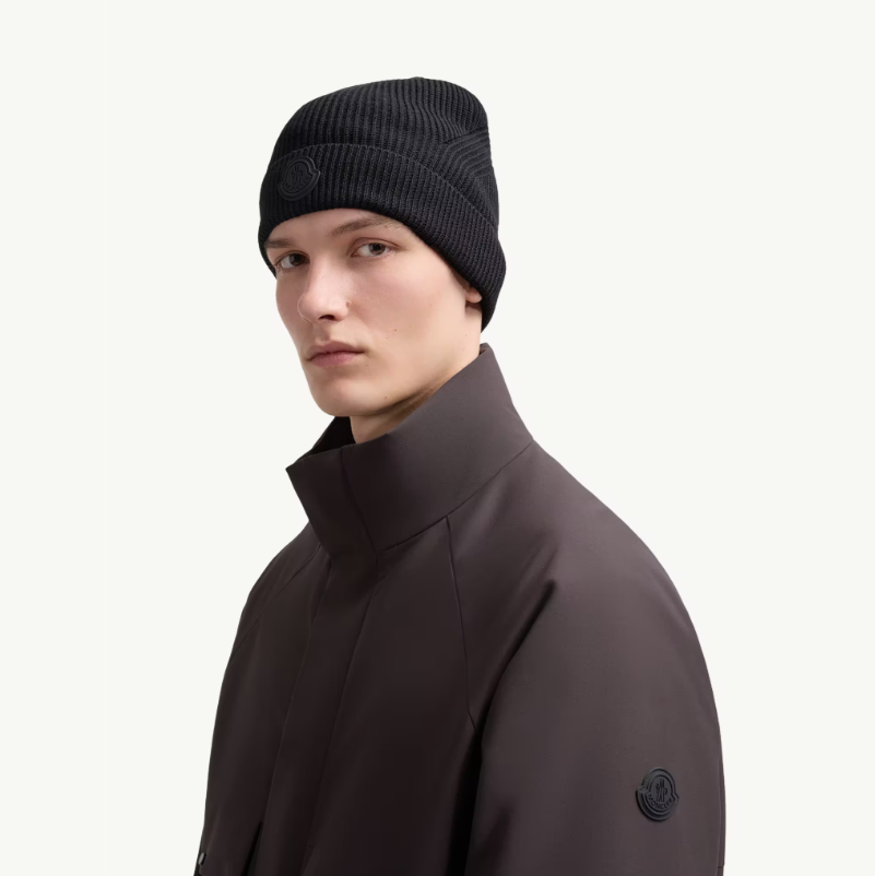 Leather logo cashmere beanie