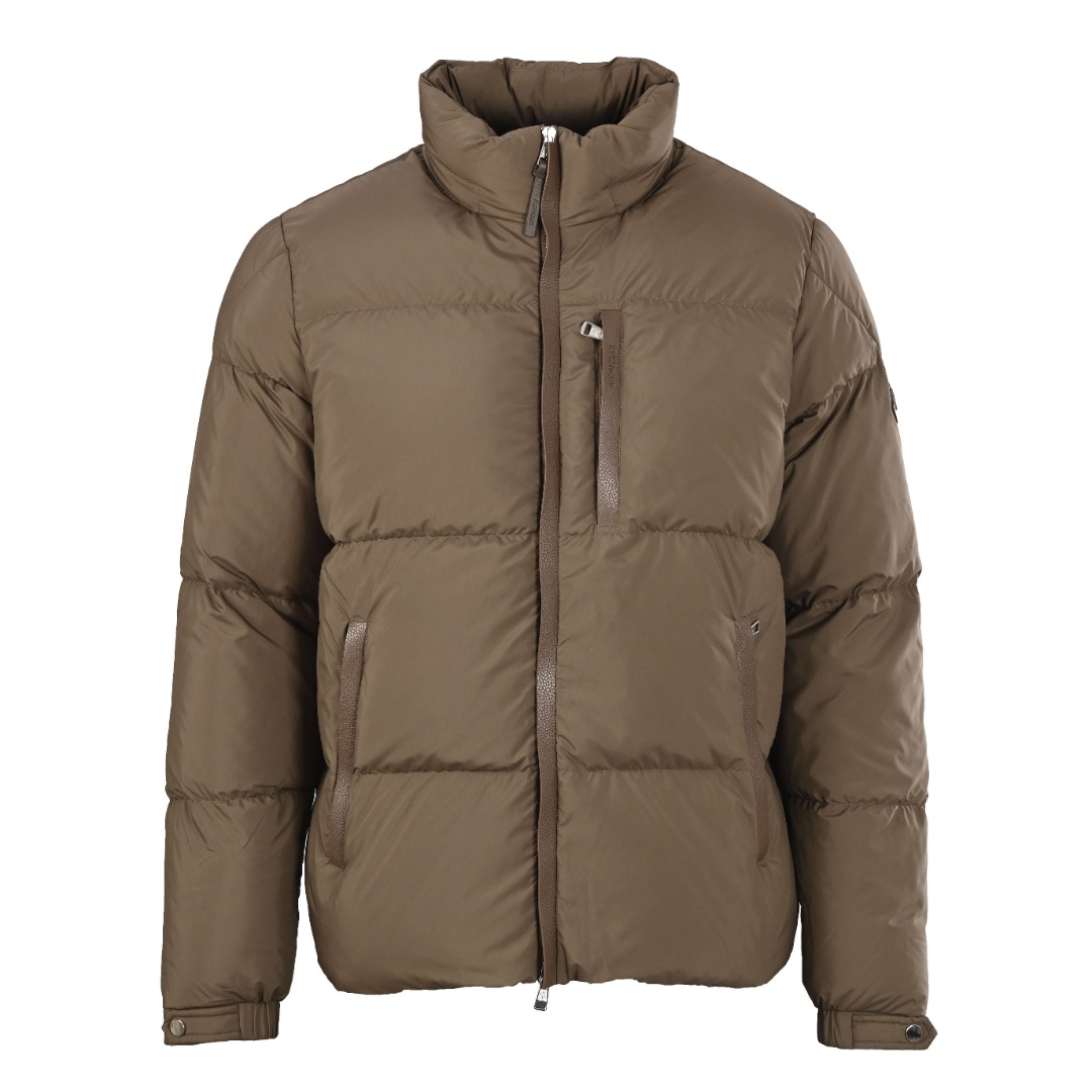 Besbre Leather Logo Zipper Down Jacket