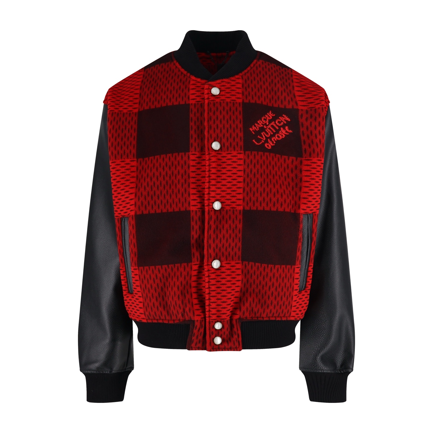 Red checkered leather baseball jacket