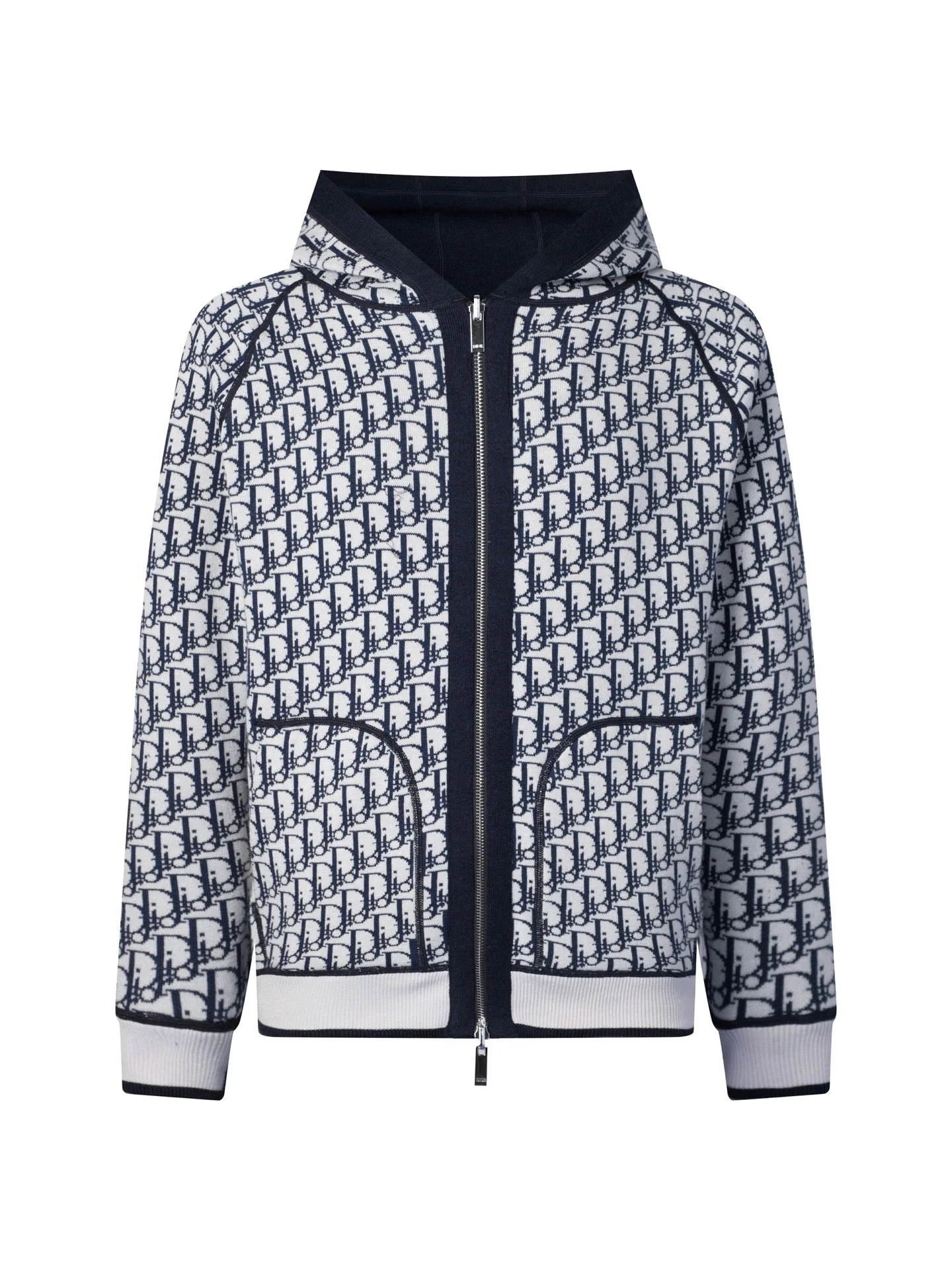 Reversible embossed cashmere hooded jacket