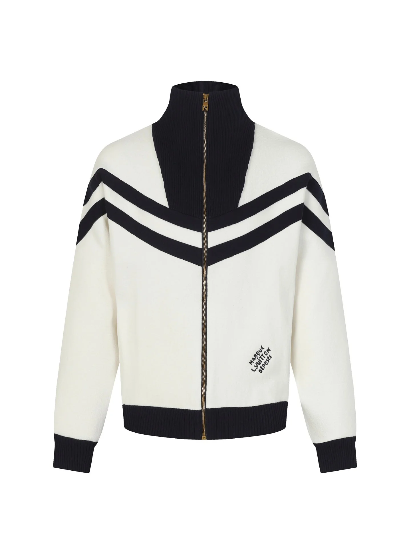 Striped stand-collar zip-up knit jacket