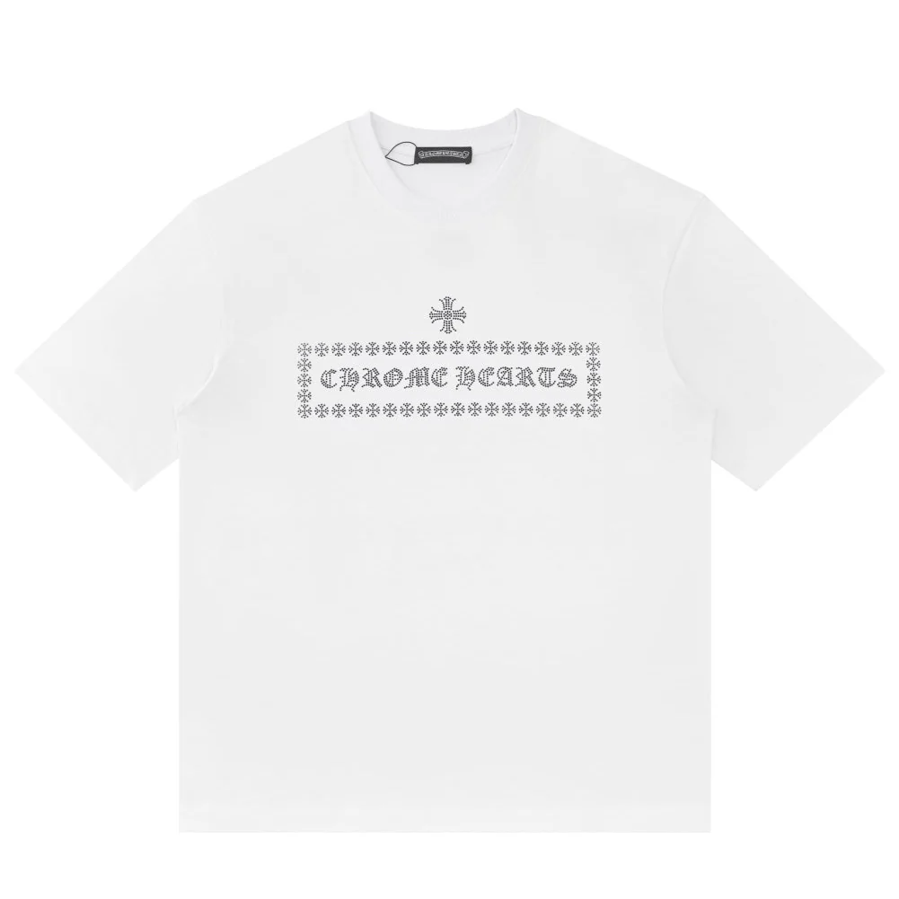 Rhinestone embroidered cotton T-shirt