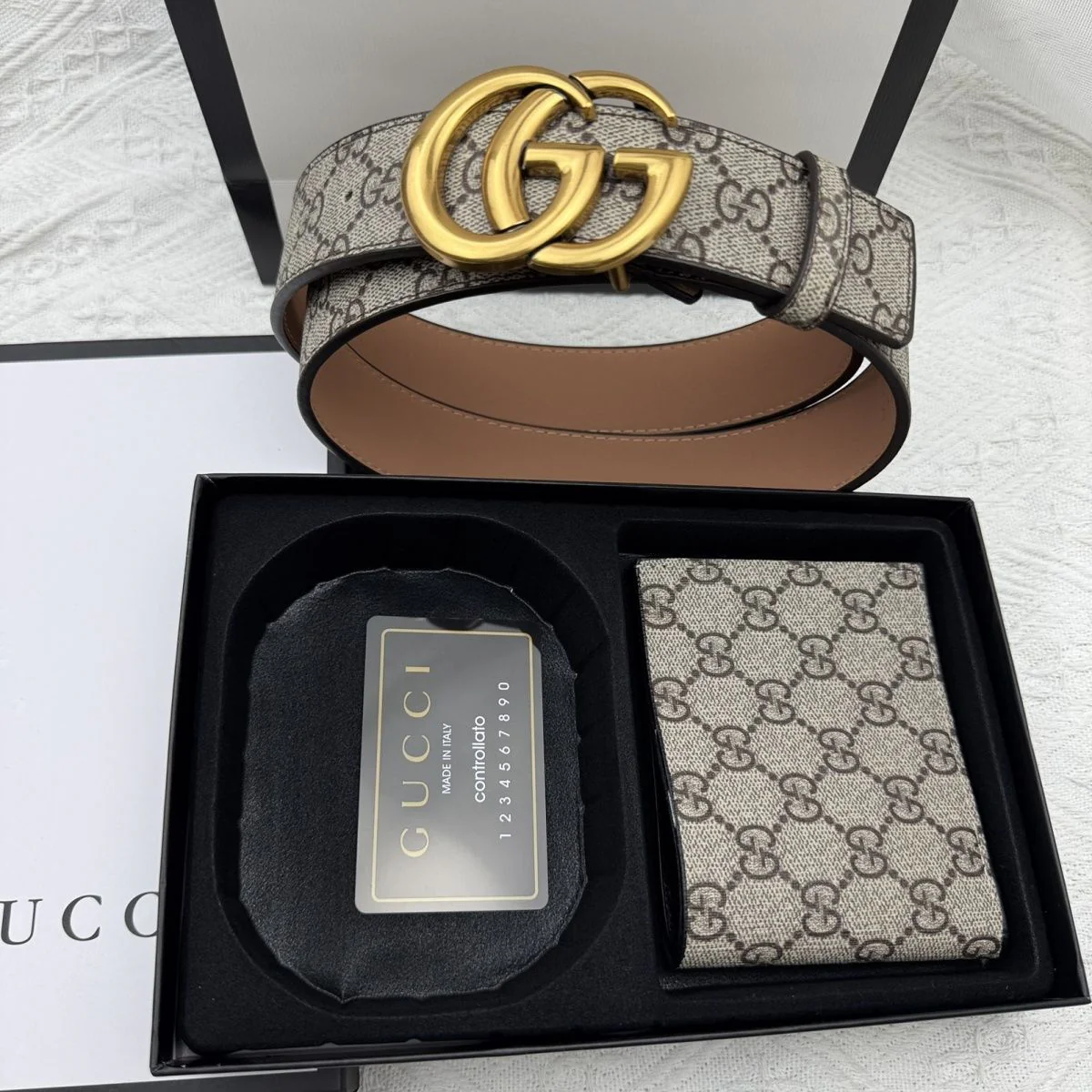 Vintage embossed wallet + belt gift box