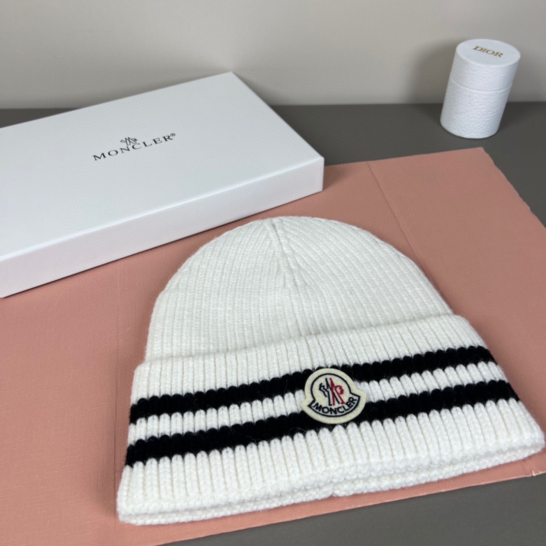 Striped embroidered cashmere beanie