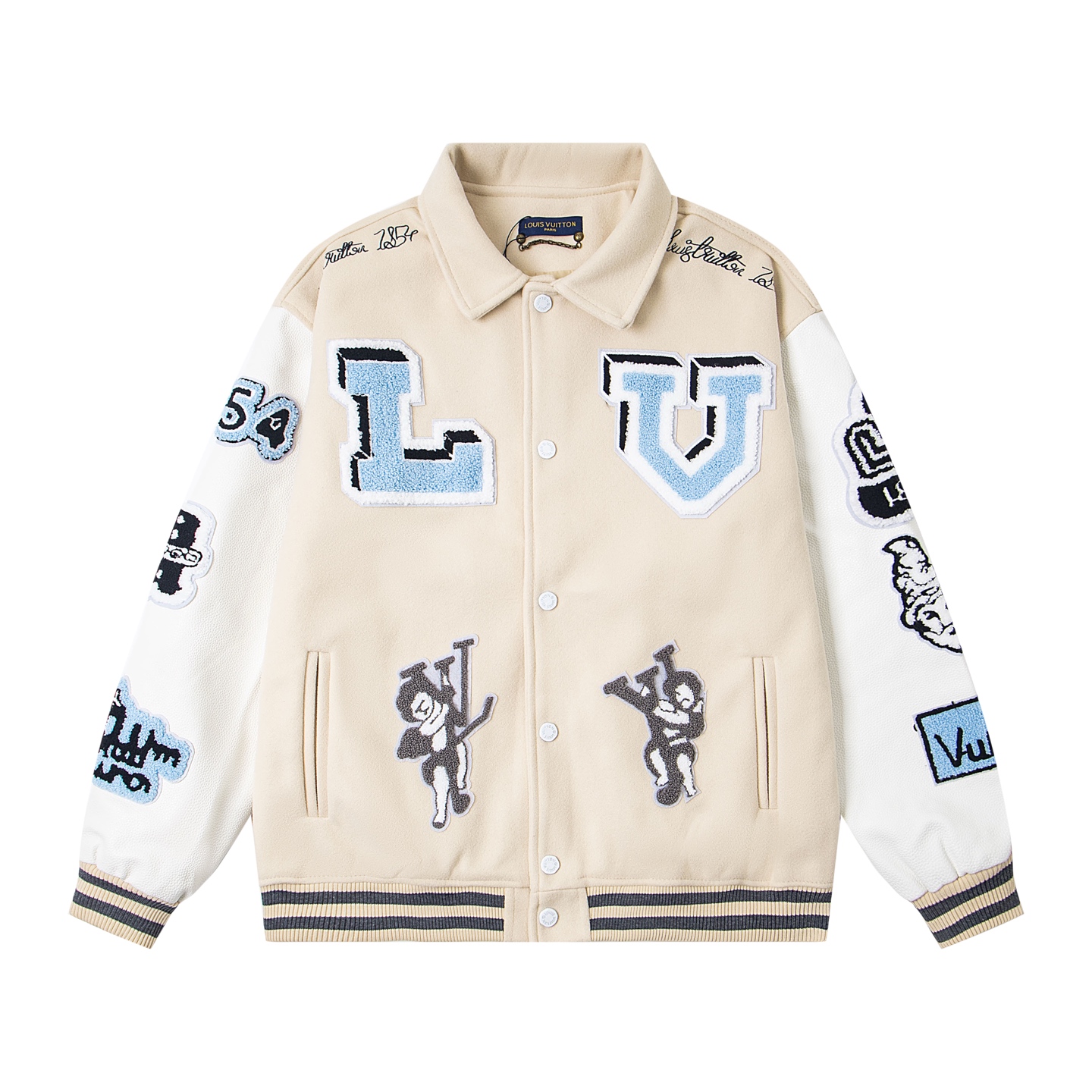 Classic mixed leather baseball jacket