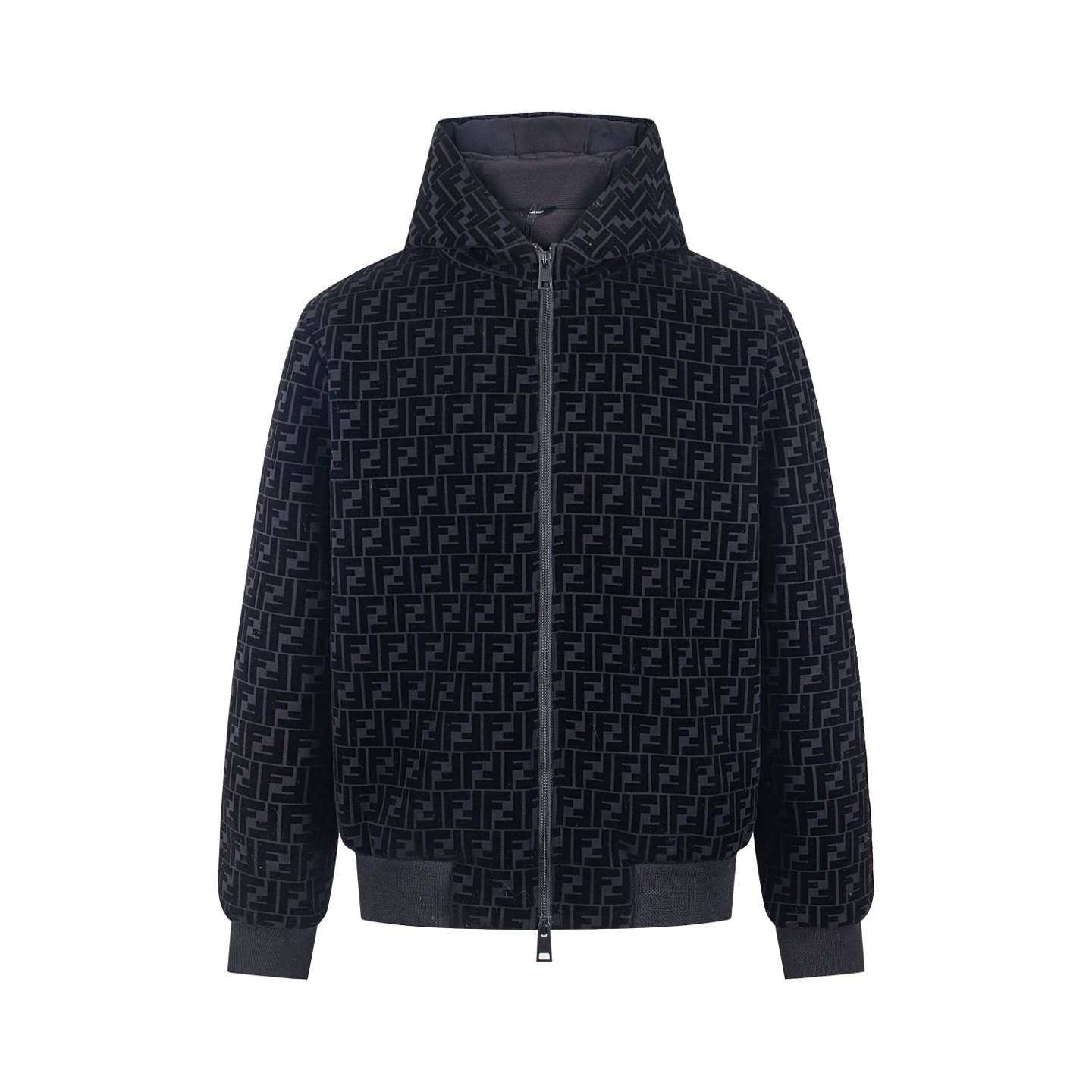 Flocked all-over print hooded jacket