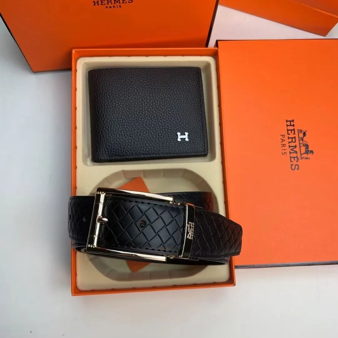 Elegant leather wallet + belt gift box