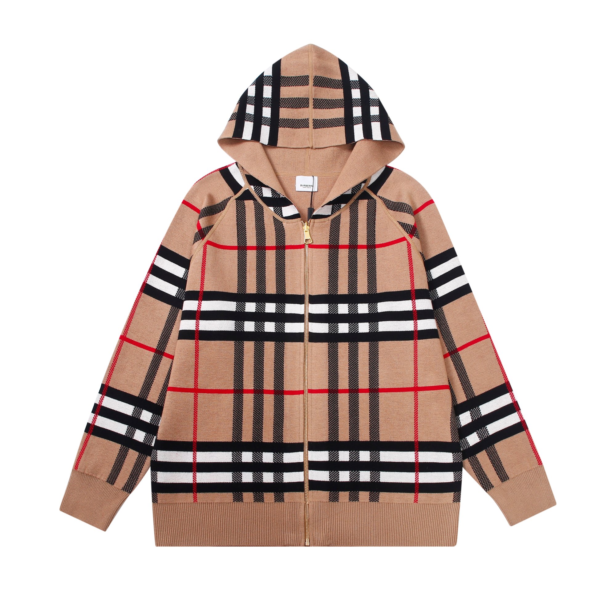 Reversible cashmere plaid hooded jacket