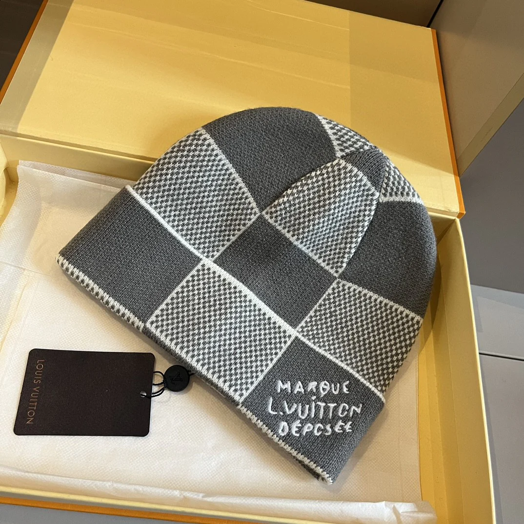 Checkerboard jacquard knit hat