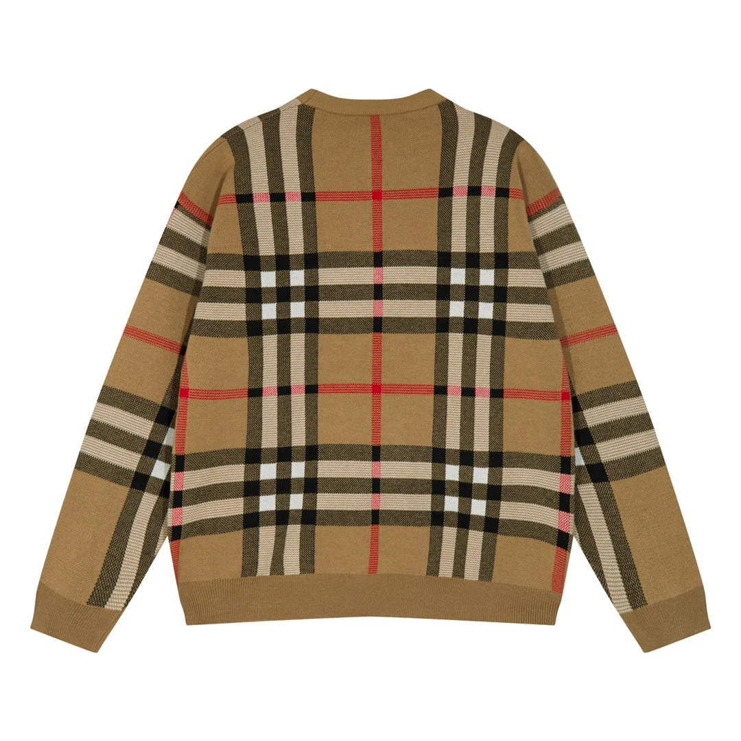 Knitted plaid cashmere sweatshirt